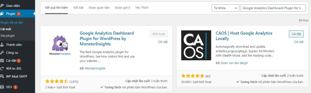 cai dat plugin google analytics dashboard plugin for wordpress by monsterinsights